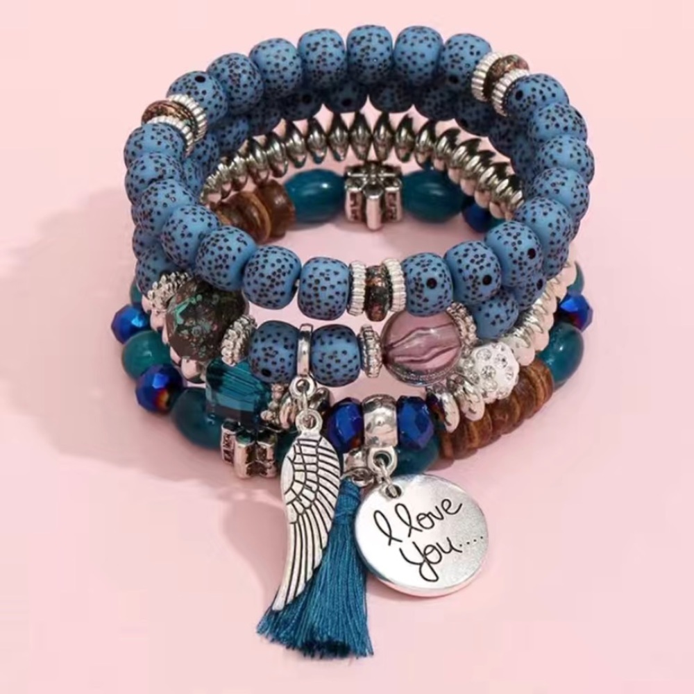 4 pc stylish blue‎ beaded bracelet